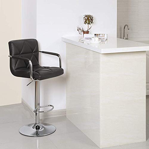SONGMICS Set of 2 Adjustable Swivel Bar Stool Chairs Counter Stools, Breakfast Chairs with Arms