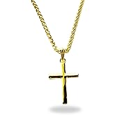 INCREDIBLE CHIC COLLECTIONS 14K Solid Gold Small Cross Pendant Necklace with 2mm Wheat Chain for Men, Women, and Teens (20")