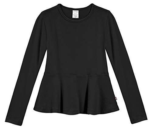 City Threads Big Girls' Cotton Long Sleeve Peplum Top Blouse Shirt for School, Parties or Play Perfect for Sensitive Skin and Sensory Friendly SPD, Black, 14