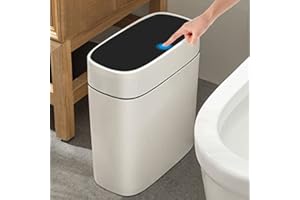 WOA WOA 14 Litre Trash Can with Press Top Lid | 3.7 Gallons Black Plastic Garbage Bin | Slim Wastebasket for Bathroom, Kitchen, Toilet, Office, Room, Bedroom