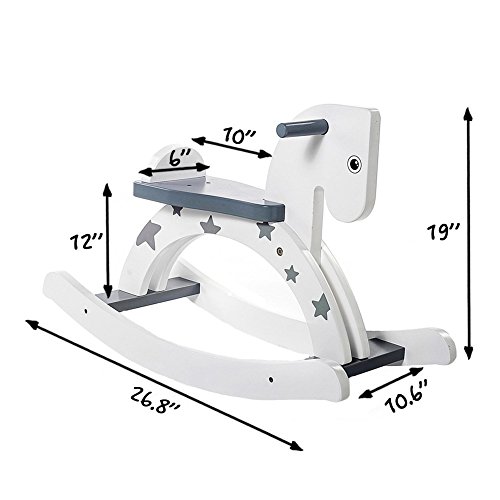 Labebe Wooden Vintage Retro Classic Rocking Horse for Toddler Girls & Boys 12 Months to 3 Years Old, ASTM/EN-71 CE Toys Safety Standards Certified, Customize Toys, Creative Birthday Gift -Grey Star