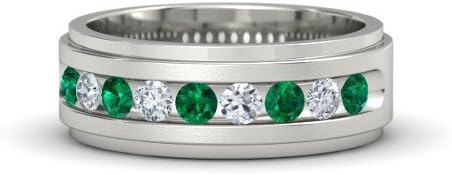 Men's Platinum Ring with Emerald & Diamond â€" Crown Band (3mm gem)