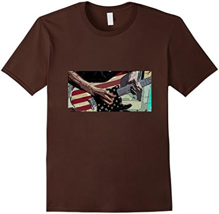 Mens American Flag Rock Guitar 4th of July T-Shirt Small Brown