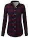 H2H Womens Button Down Long Sleeve Roll Up Checker Flannel Plaid Shirt Top