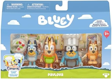 É hora do bolo Paulova com o pacote de 4 figuras "Bolo Paulova", inclui, bingo, bandido com chapéu de chef e malagueta, bem como 2 acessórios e 4 figuras articuladas de 6-7,6 cm