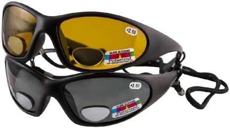 2 Polarised fishing glasses with bifocal lenses +2.50 - Grey lenses for sunny conditions and amber lenses for dull conditions