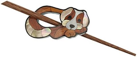 Paradise Exotic Inlaid Shell &amp; Wood Brown Little Puppy Shawl Pin SP41003