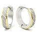 Stainless Steel Mens Hoop Earrings Stripe Bevel Edge Black Gold-tone Color 16mm