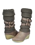 Dream Pairs Women Knit Sweater Winter Fur Wedge Boots Black