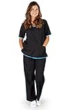 Natural Uniforms Women's Contrast Trim Scrub Set (Black//Water Blue) (Medium)