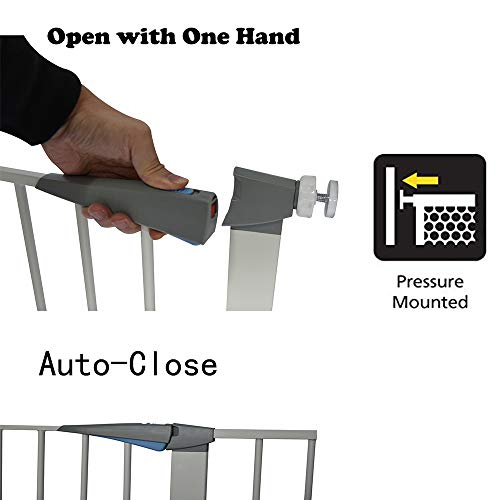 LEMKA Walk Thru Gate,Auto-Close Safety Gate Metal Expandable Pet Gate Includes 2.8" & 5.5" Extension for Pressure Mount for Stairs,Doorways,Fits Spaces Between 31" to 42" Wide 30" High
