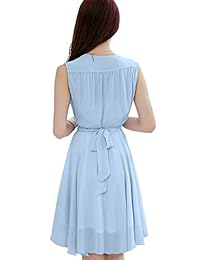 Tanming vestido de gasa sin mangas con cuello en V hasta la rodilla para mujer con cinturón