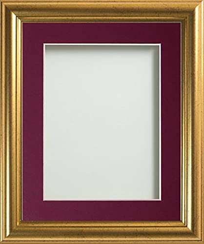 Frame Company Eldridge Gold Photo Frame with Plum Mount, 9x7 for 8x6 inch, fitted with perspex