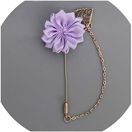 FAT BABY Golden Chain Lapel Pin Women Ribbon Flower Boutonniere Wedding Best Men Crystal Corsage Pin XH889Y,Lilac