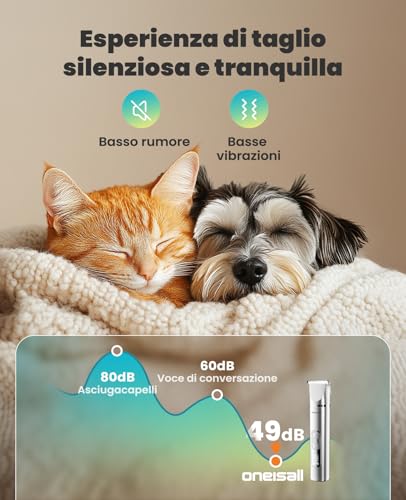 oneisall 4 in 1 Silent Dog Cat Clipper, Waterproof IPX7 Dog Shaver, Professional Cat Shaver, Trimmer and Sharpener for Body, Paws, Eyes, Ears, Face (White)