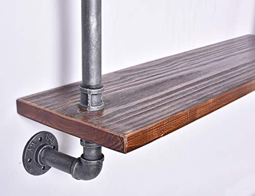 Diwhy Industrial Pipe Shelving Bookshelf Rustic Modern Wood Ladder Storage Shelf 3 Tiers Retro Wall Mount Pipe Dia 32mm Design DIY Shelving (Silver, L 36") - Thumbnail 4