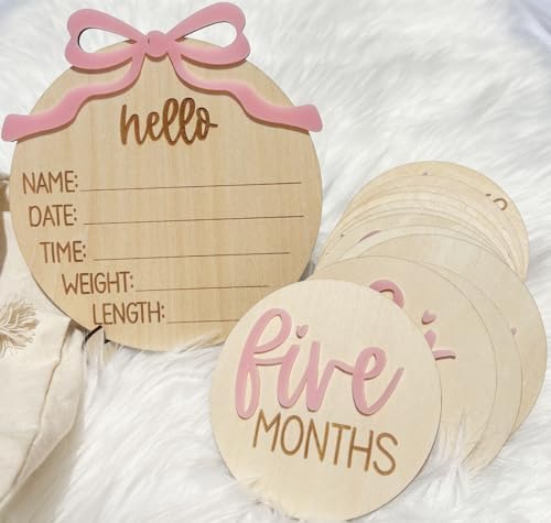 Monthly Baby Milestone Cards for Girls – 13 Wooden 3D Milestone Discs ...
