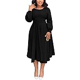 Fall Dresses for Women Semi-Formal Fit Casual Slim Long Puff Sleeves O-Neck Elegant Swing A Line Maxi Dresses
