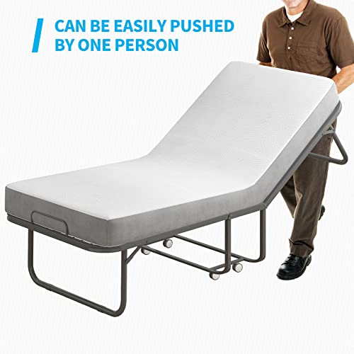 Mjkone Folding Bed with 4 Inch Mattress and Headboard Single Size Portable Bed with Cover