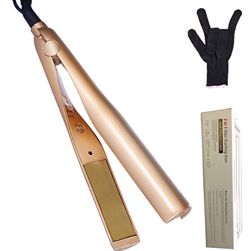 CLORIS Hair Straightener and Curler 2 in 1 Iron Ceramic Curling Flat Iron Pro for Hair Styling Tools, Hair Straightening Irons Dual Voltages with 3D Concave and Convex Titanium-Plated 1 Inch …
