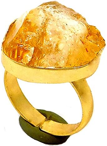 Indie Artisans Natural Rough Citrine Ring Handmade Adjustable Fits 18K Gold Plated Gemstone Womens Statement Ring Fashion Rings for Women