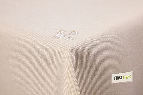 First-Tex Tablecloth Linen Look Lotus Effect Washable with Straight Hem Edge 160 x 220 cm Square in Sand / Light Brown