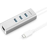 Anker USB-C to 3-Port USB 3.0 Hub with Ethernet Adapter for USB Type-C Devices Including the new MacBook 2016, ChromeBook Pixel and More (Silver Aluminum)