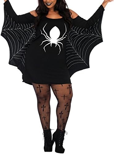 Auremore Women's Halloween Spiderweb Plus Size Jersey Tunic Cosplay Costume Dress,X-Large,Black