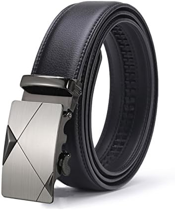Gnorall Men's Solid Buckle with Automatic Ratchet Leather Belt 35mm