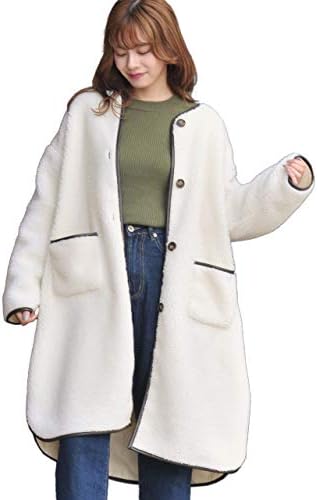 Adtier 10507008F Boa Coat Piping Synthetic Leather Boa Lining Slit Outer Long No Collar Pockets