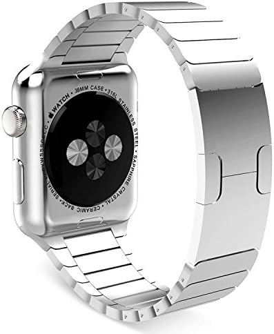 42MM Apple Watch Band, Polishing Stainless Steel Link Bracelet WatchBand with Original Buckle, 42mm Replacement Watch Strap Band for 5.7"-8.5" Wrist (Link-Silver)