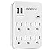 6 Outlet Extender Surge Protector Wall Mount Adapter with Dual 2.4A USB Charging Ports,Oviitech Multi Plug Outlets,6 AC Socket Outlet Splitter,900 Joules Surge Suppression,White, ETL Certified（2 Pack）