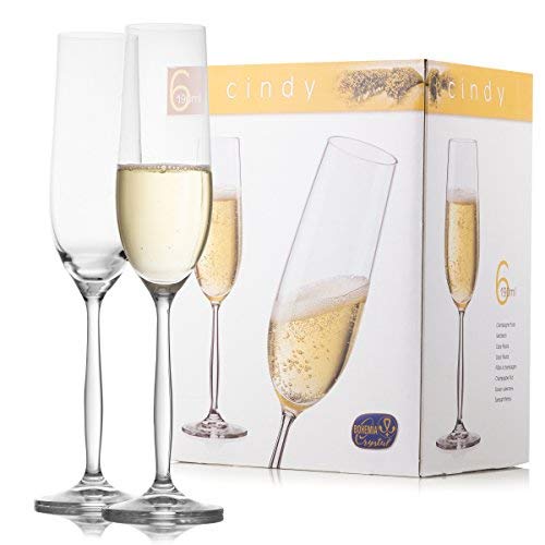 Crystal Champagne Flutes Set of 6, Glasses for Wedding and Toasting, 100% Lead-Free, 6.42 Ounces (190ml)