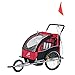 Aosom Elite Three-Wheel Bike Trailer for Kids Bicycle Cart for Two Children with 2 Security Harnesses & Storage, Red
