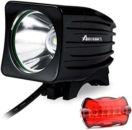 AMOTAIOS Bike Light Set Super Bright 1200 Lumens LED Headlight with Rechargeable 6400mAh ABS Waterproof Battery Pack, 5 LED Taillight, Easy Install No Tools Need