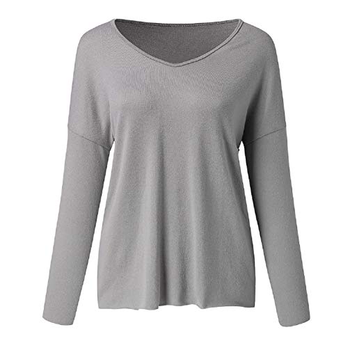 Tsmile Women V-Neck T-Shirt Long Sleeve Plain Breathable Fashion Slouchy Loose Casual Daily Autumn Tee Tops Blouse
