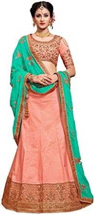 Ethnicwear Beautiful Indian Sangeet Partywear Art Silk Peach Embroidered Lace Ghagara Choli Lehanga Choli