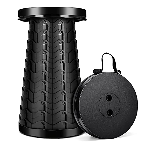 LUXJET Portable Folding Stool Lightweight Yet More Sturdy with Load Capacity 180KG, Retractable Plastic Foldable Collapsible Stool for Camping Fishing Hiking BBQ Outdoors Indoors (Dark Black, Round)