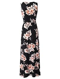 Zattcas maxi vestido con estampado floral, cintura imperial, sin mangas, escote en V, para mujer ...