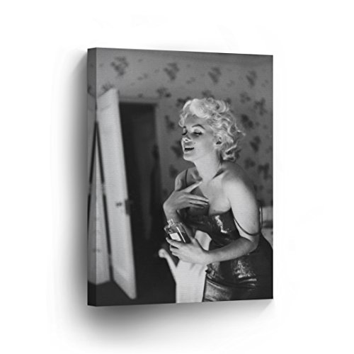 Marilyn Monroe Wearing Perfume Canvas Print Black and White Decorative Art Modern Wall DÃ©cor Artwork Wrapped Wood Stretcher Bars Vertical - Ready to Hang - %100 Handmade in the USA 12x8