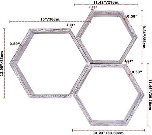 Rustic White Wall Mounted Hexagonal Floating Shelves, Set of 3, Large, Medium and Small, Screws and Anchors Included - Image 5