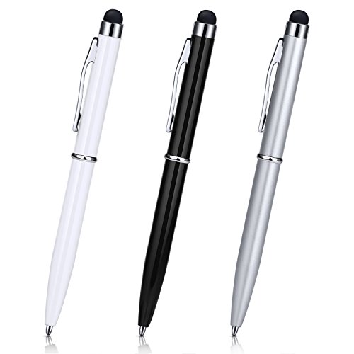 Stylus Pen , Besgoods 2 in 1 Slim Mini Capacitive stylus universal touch screen Ballpoint Pen for iPhone 7, iPad mini Air, Tablet, Samsung Galaxy, HTC, Android, Black White Silver, 3 Pack