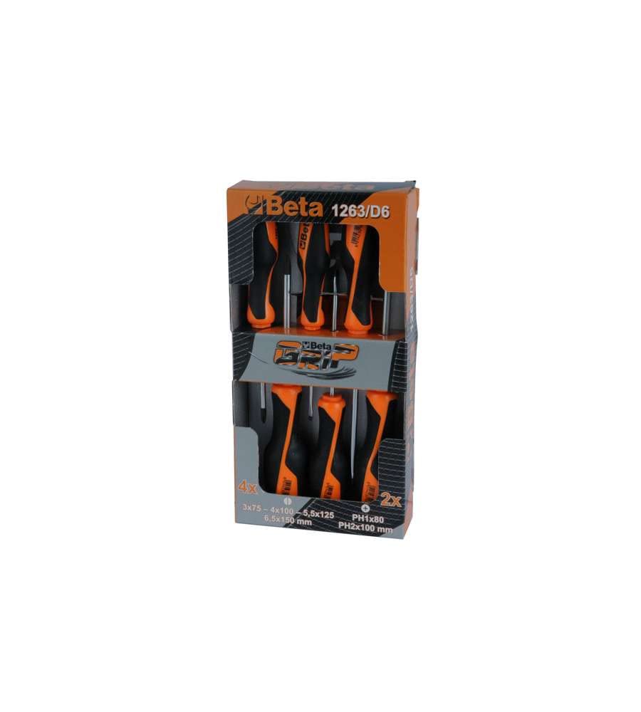 Beta 12630006 Model 1263 /D6 Screwdrivers for Cross Head Phillips and Slotted Head Screws, 6 Pieces