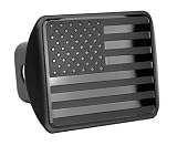 USA US American Stainless Steel Flag Metal Emblem on Metal Trailer Hitch Cover (Fits 2" Receivers, Black)