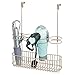 mDesign Metal Over Door Bathroom Hair Care & Styling Tool Organizer Storage Basket for Hair Dryer, Flat Irons, Curling Wands, Hair Straighteners - Hang Inside/Outside Cabinet Doors - Satin