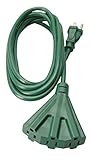 Woods 2466 Outdoor Tri-Tap Extension 3 Grounded Outlets, Waterproof Flexible Vinyl Jacket, Reinforced Blades, Ideal for Landscaping Lighting and Decoration, 8-Foot Cord, Green, 8 ft, 1