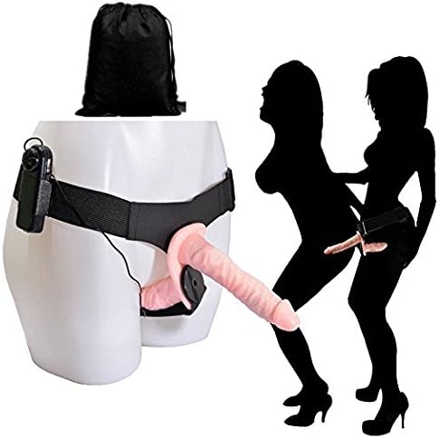 Wearable Electric Strap On Massager Double Head Massage Wand with Adjustable Harness for Lesbian Couples - Flesh by HIATAPO
