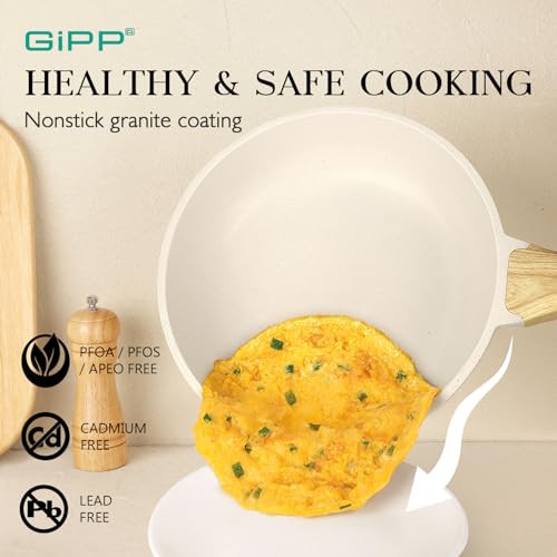 GiPP 21Pcs Pots and Pans Set Non Stick - White Granite Kitchen Cookware Sets Nonstick Induction Cookware Non-toxic Cooking Pan Set with Silicone Utensils, PFOS and PFOA Free