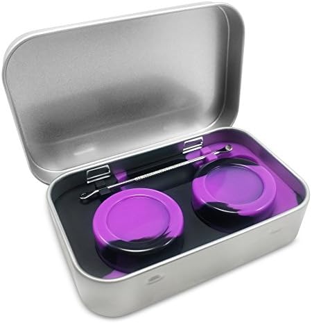 DAB Wax discrete Tin, 2-5ml Silicone Dab Container Jars, Stainless Steel Wax Dabber - FREE extra dabbing tool and carrying case (Black Purple)