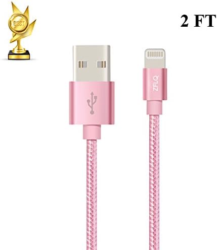 ZFLQ iPhone Charger Cable, Nylon Braided USB Charging Cord Lightning Cable for iPhone 7 / 7 plus / 6s / 6s plus, iPhone 6 / 6 plus/ 5 / 5s, iPad, iPod (2FT Rose Gold)